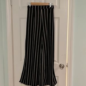 Black with white stripes split leg palazzo pants